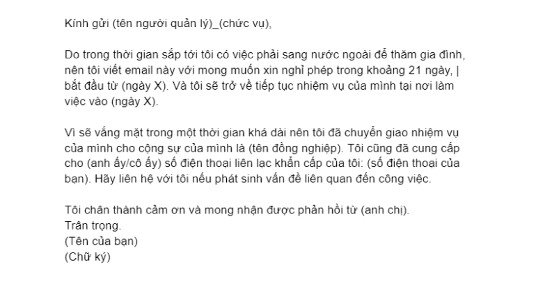 mẫu email xin nghỉ phép 2