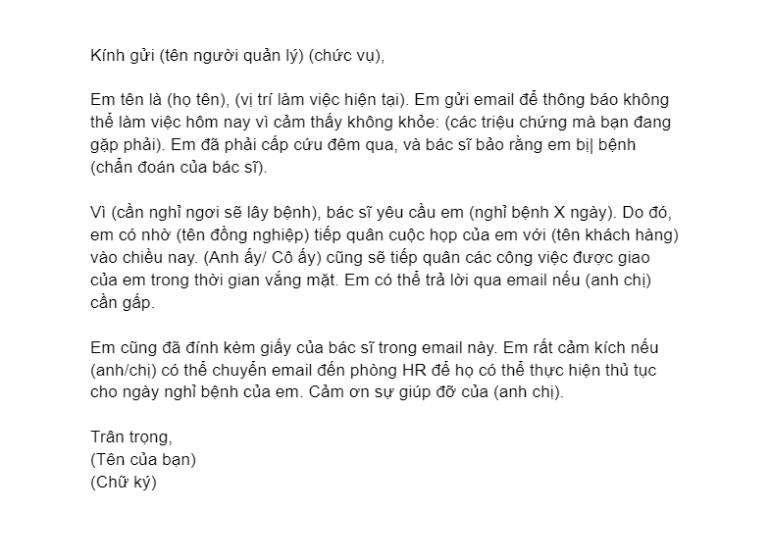 mẫu email xin nghỉ phép 3