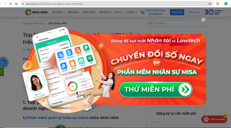 Ví dụ về Pop-up CTA