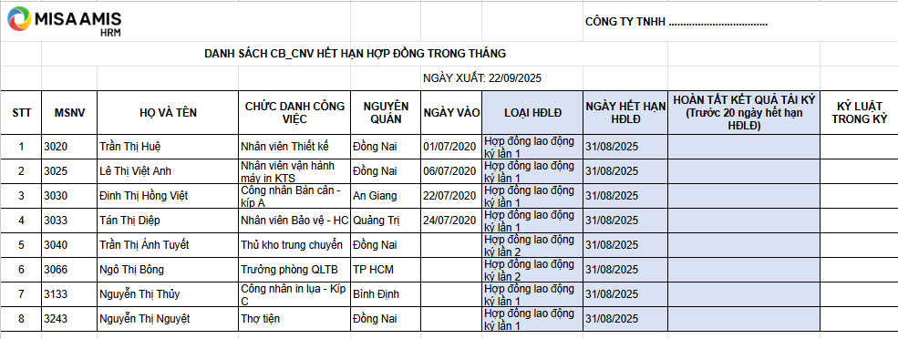 quản lý nhân sự bằng excel theo hợp đồng