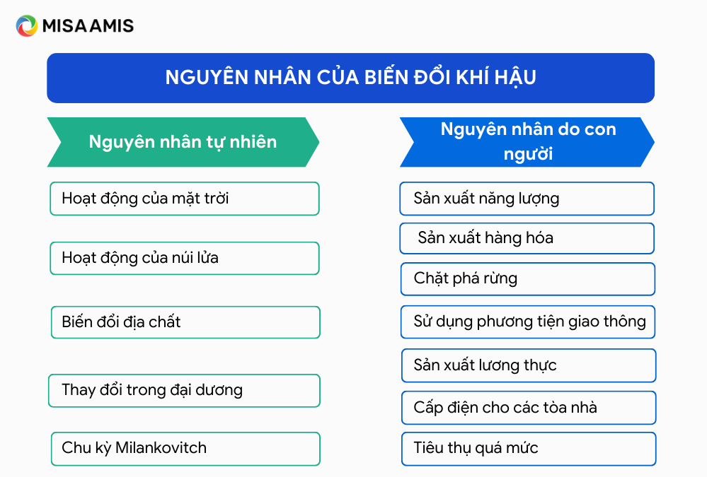 Các nguyên nhân của biến đổi khí hậu.