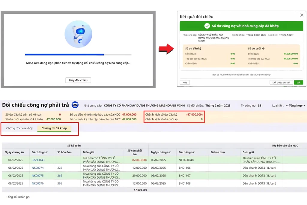 AMIS Kế toán tích hợp AI tự động đọc và đối chiếu công nợ nhà cung cấp