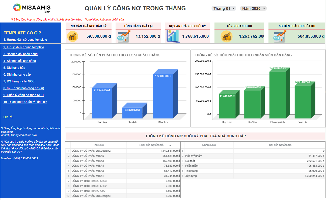 File Excel quản lý bán hàng & công nợ