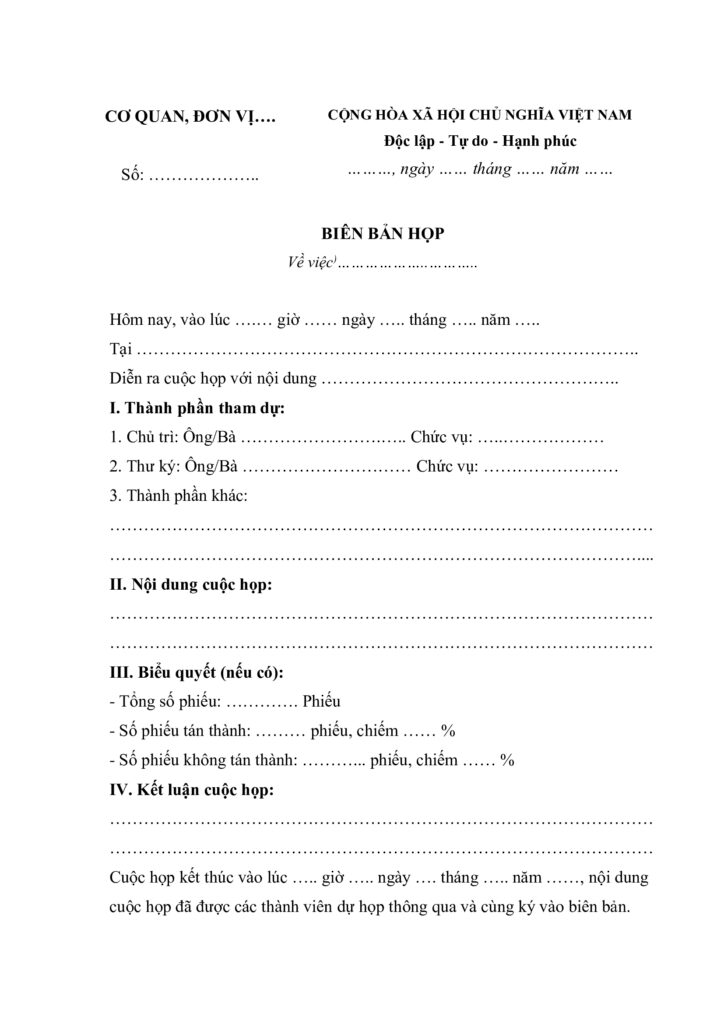 Mẫu biên bản cuộc họp đầy đủ và dễ sử dụng