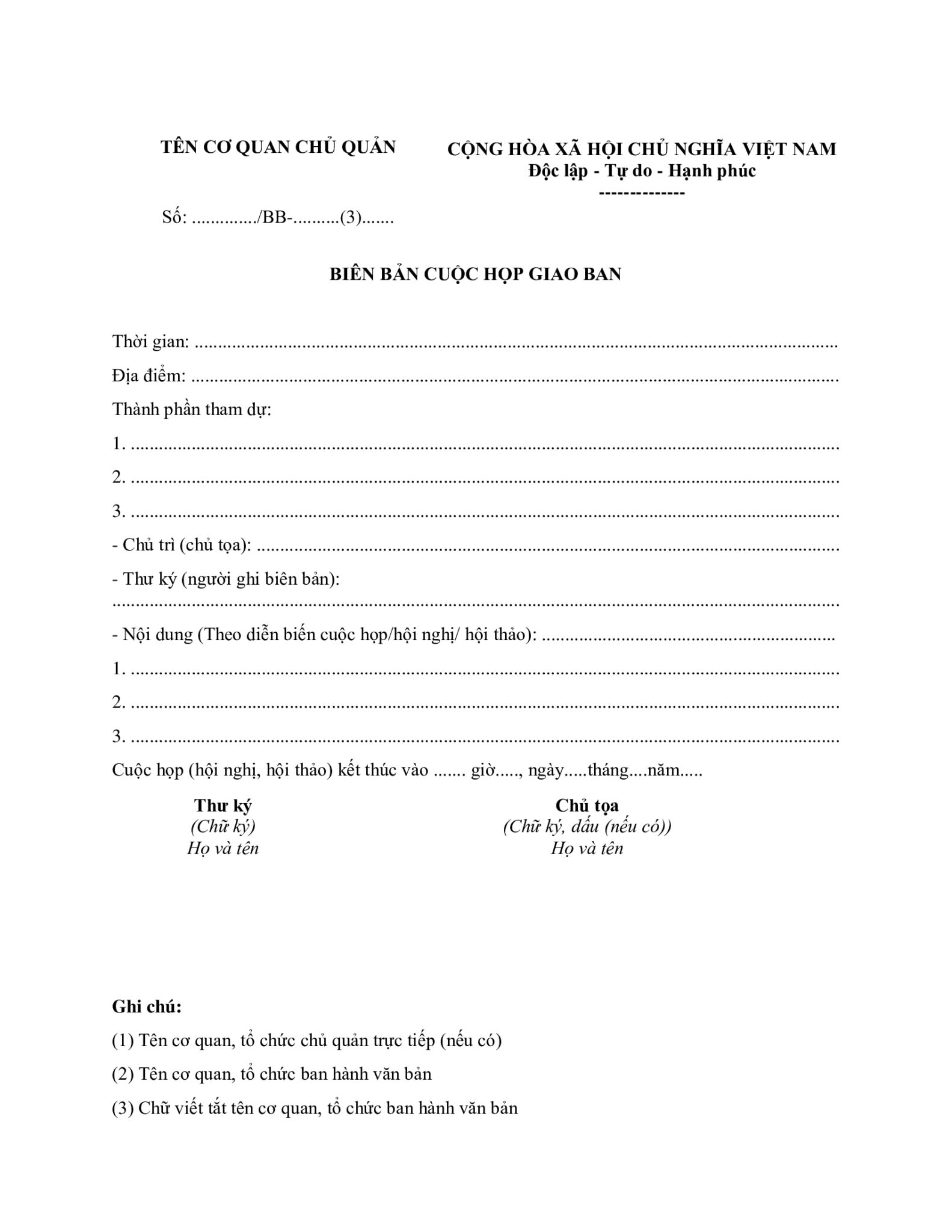 Mẫu biên bản cuộc họp đầy đủ và dễ sử dụng