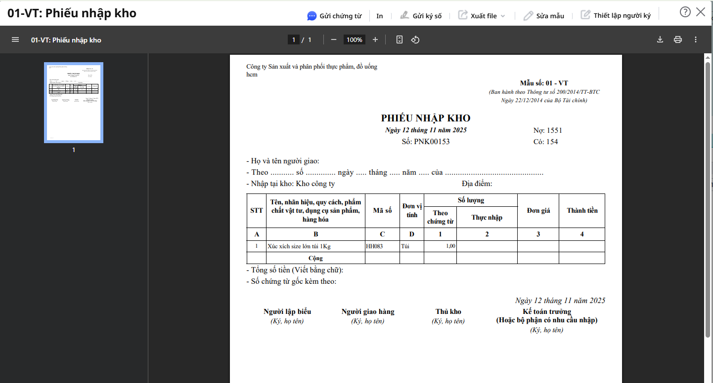 Demo tạo phiếu nhập kho trên AMIS Kế Toán