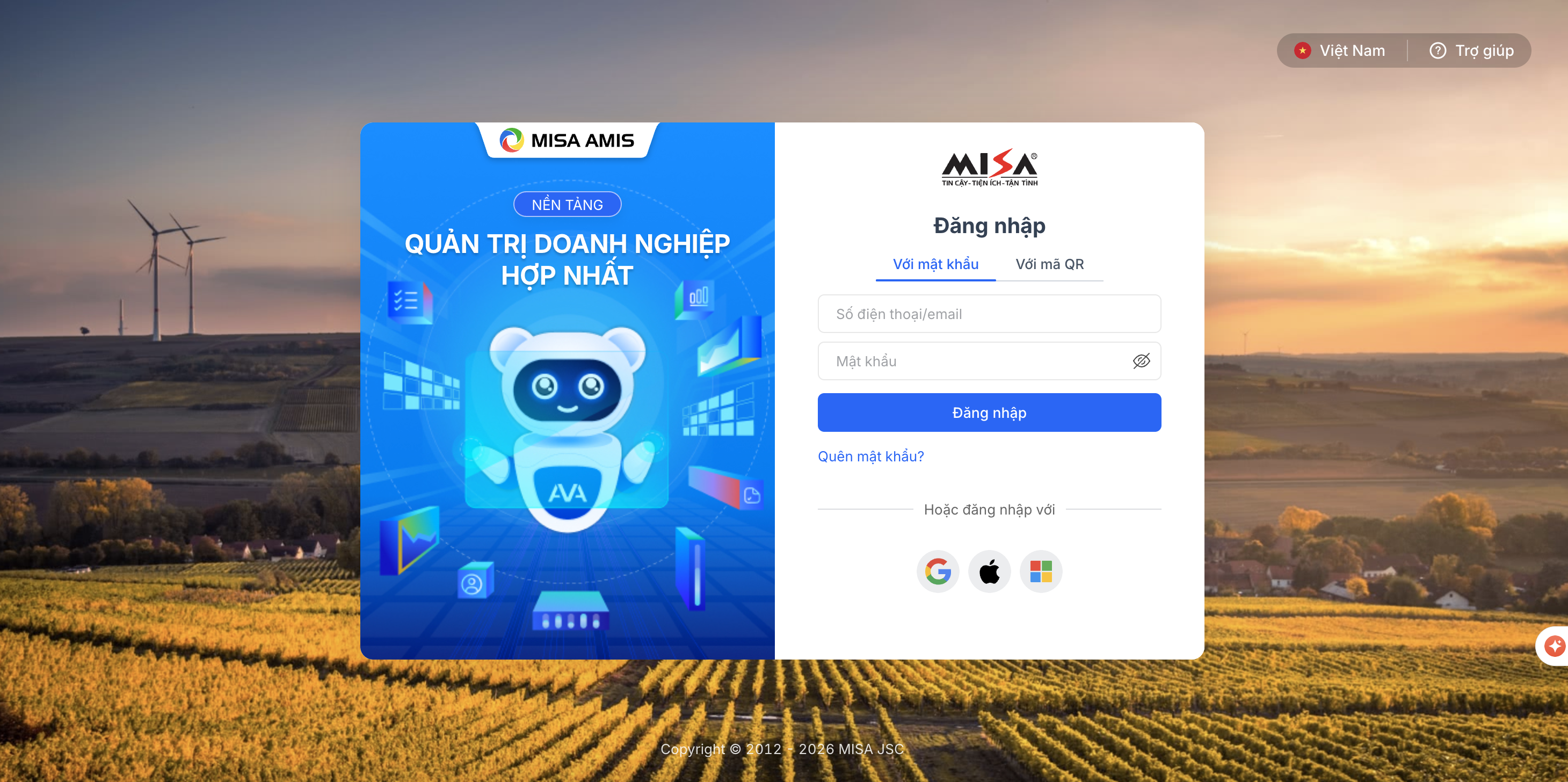Giao diện đăng nhập phần mềm ERP MISA AMIS