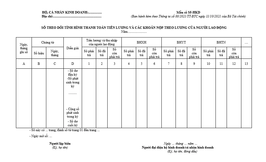 bảng thanh toán tiền lương