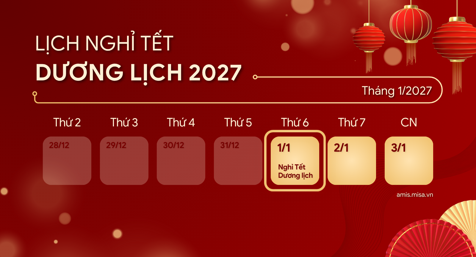lịch nghỉ tết dương lịch 2027