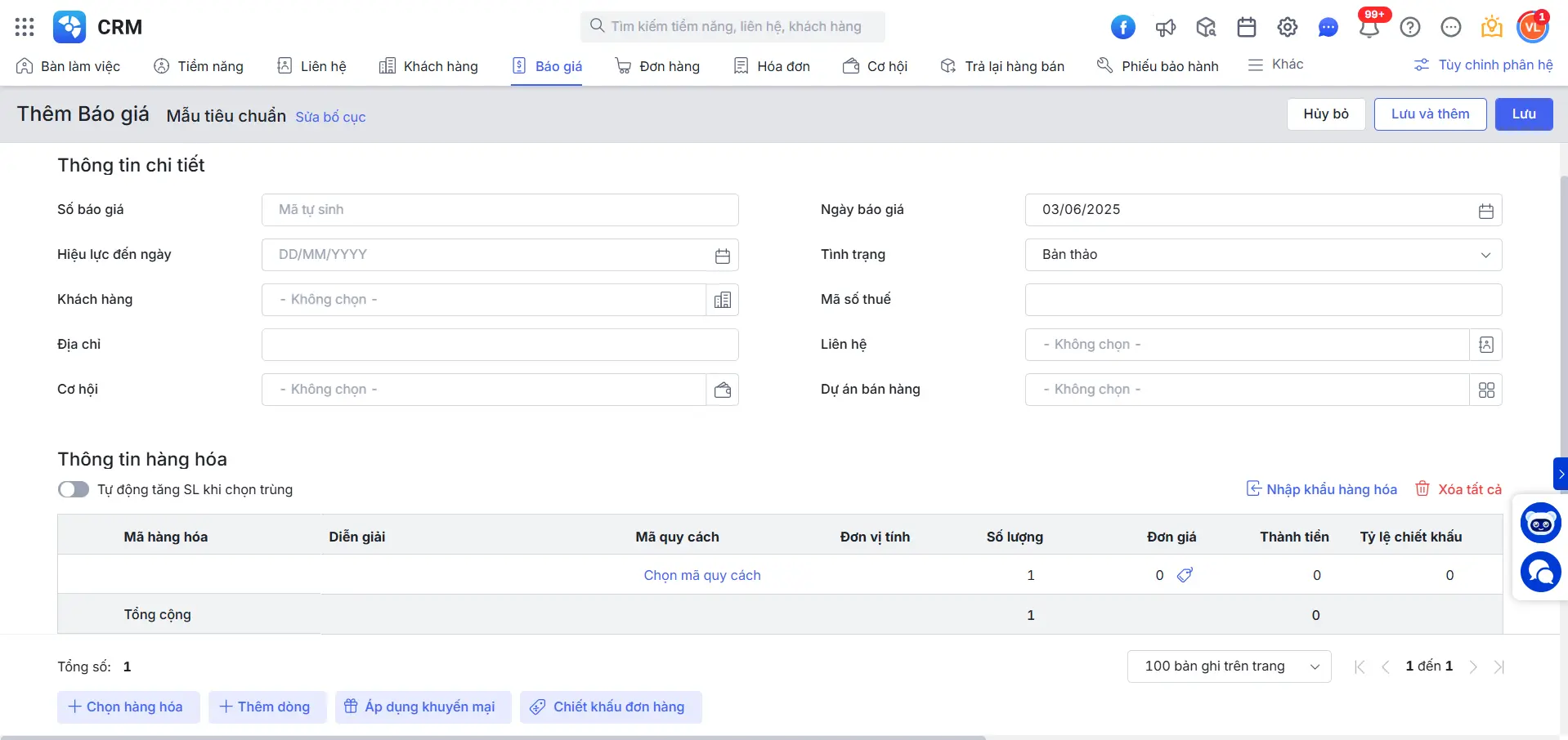 Mẫu báo giá của phần mềm AMIS CRM