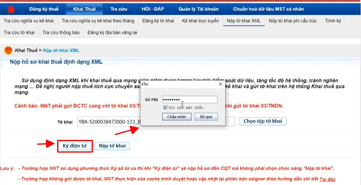 Bước 4 - Nộp bản thuyết minh BCTC trên thuế điện tử