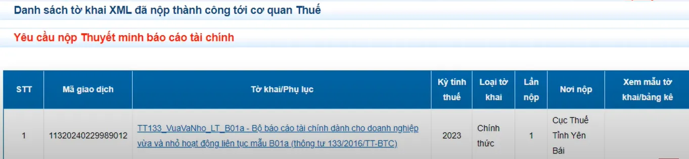 Bước 5 - Nộp bản thuyết minh BCTC trên thuế điện tử