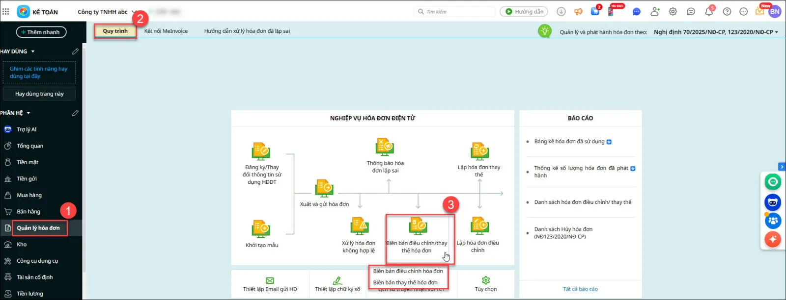 Cách lập biên bản điều chỉnh hóa đơn trên Amis Kế Toán