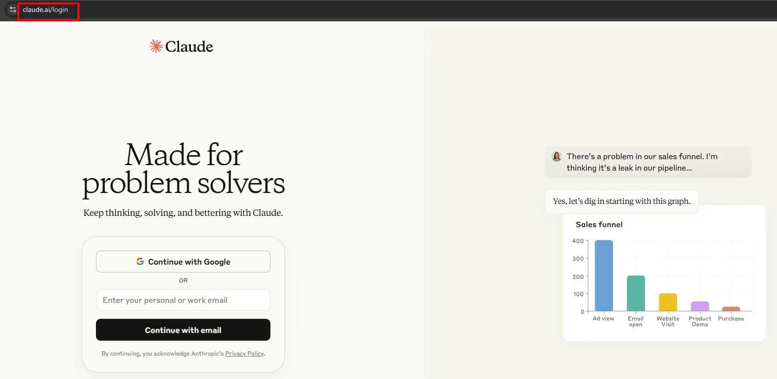 Truy cập trang đăng ký Claude AI