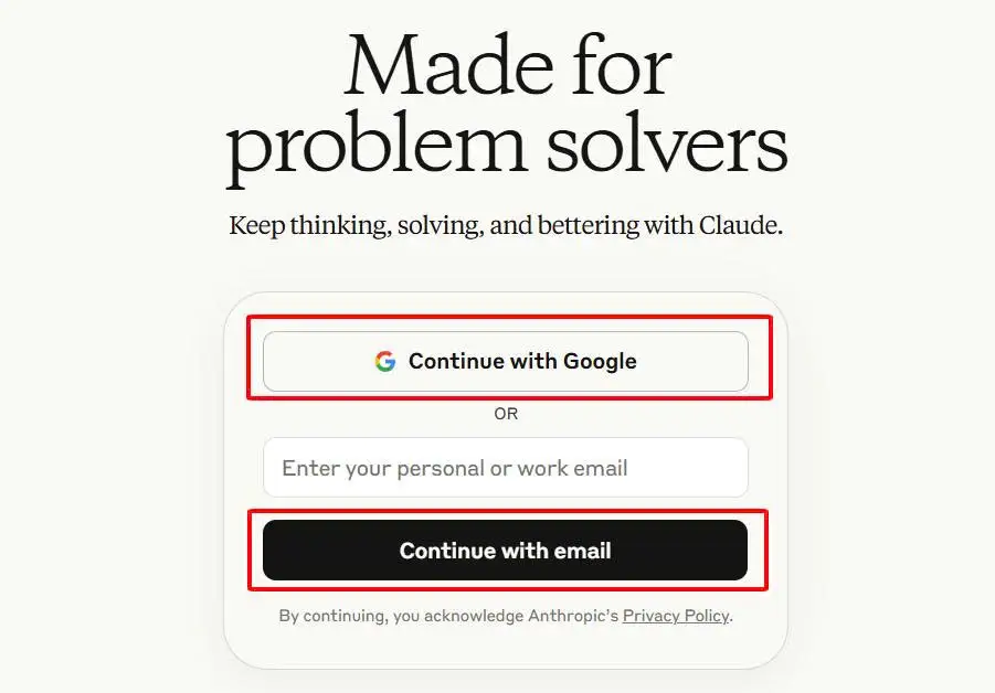 Chọn phương thức đăng nhập Claude AI