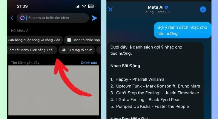 Meta AI sẽ gợi ý một số chủ đề phổ biến mà bạn có thể hỏi