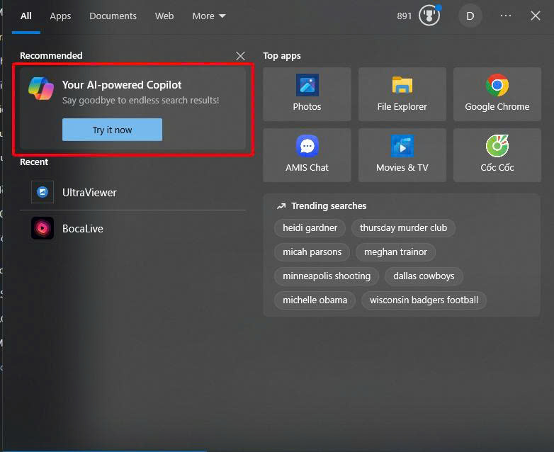 Copilot trên Windows Taskbar