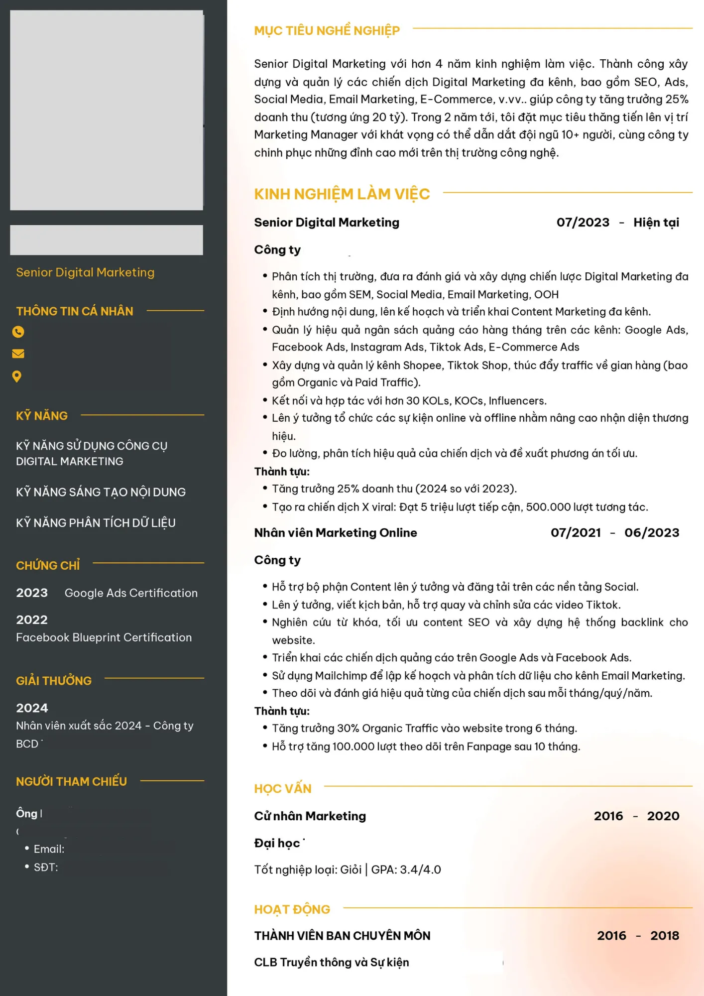 Mẫu CV Marketing Digital Marketing 