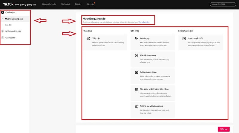 Bước 2: Chọn mục tiêu quảng cáo
