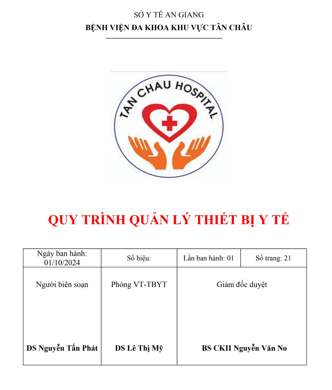 quy trình quản lý thiết bị y tế bệnh viện