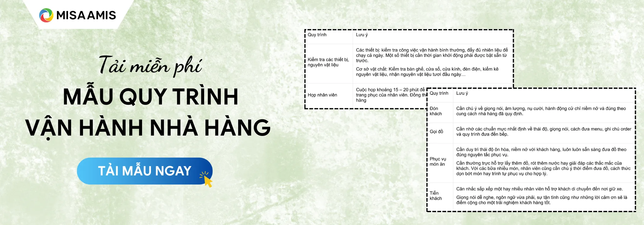 Mẫu quy trình vận hành nhà hàng