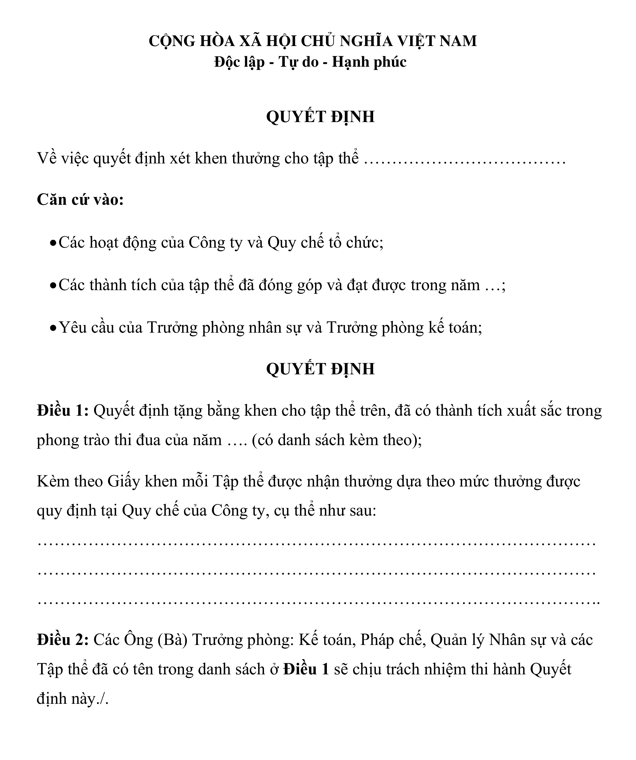 thông báo khen thưởng nhân viên xuất sắc