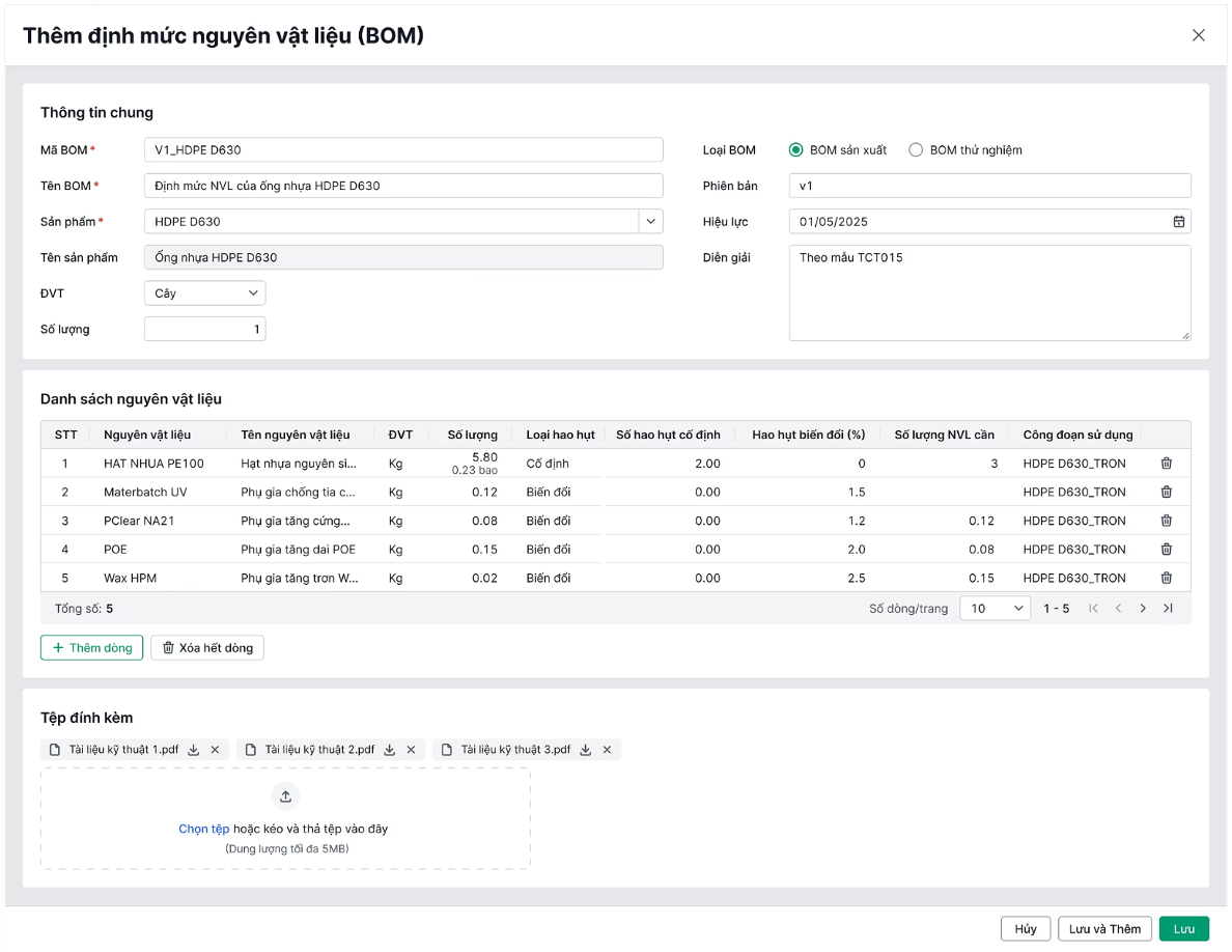 Thêm định mức nguyên vật liệu trong amis sản xuất