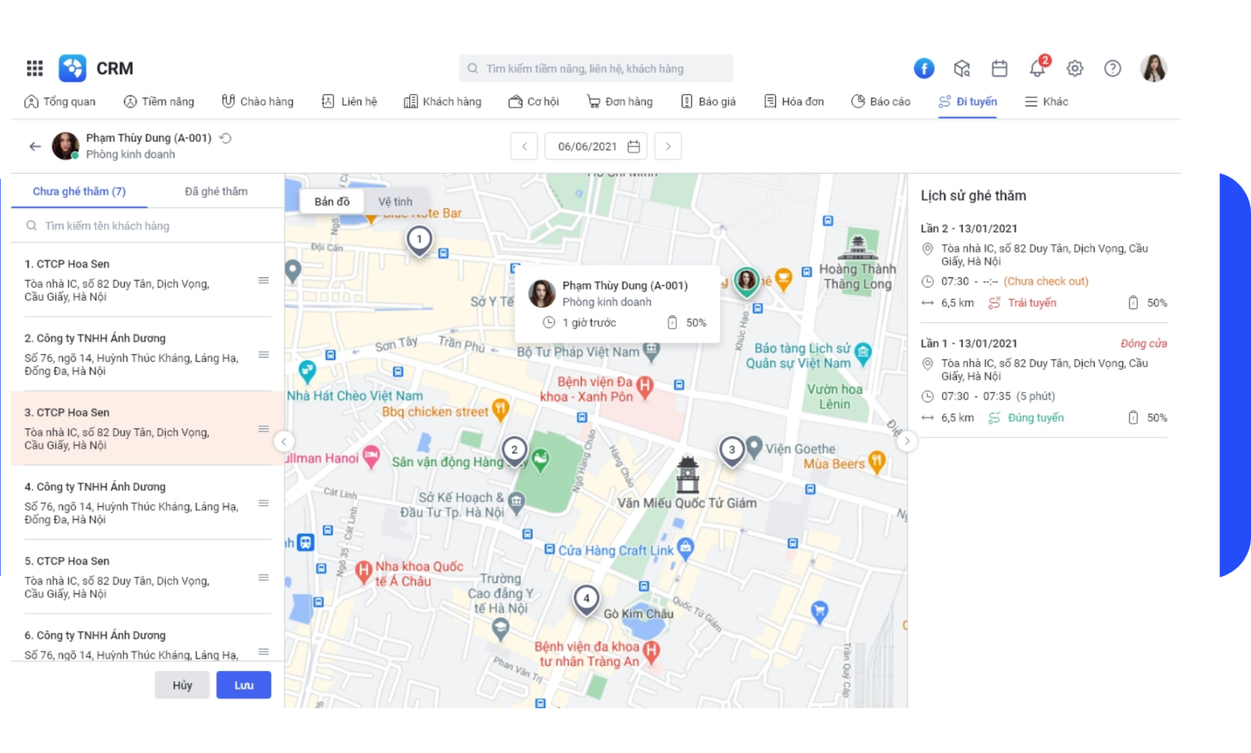 Quản lý lộ trình nhân viên kinh doanh đi thị trường