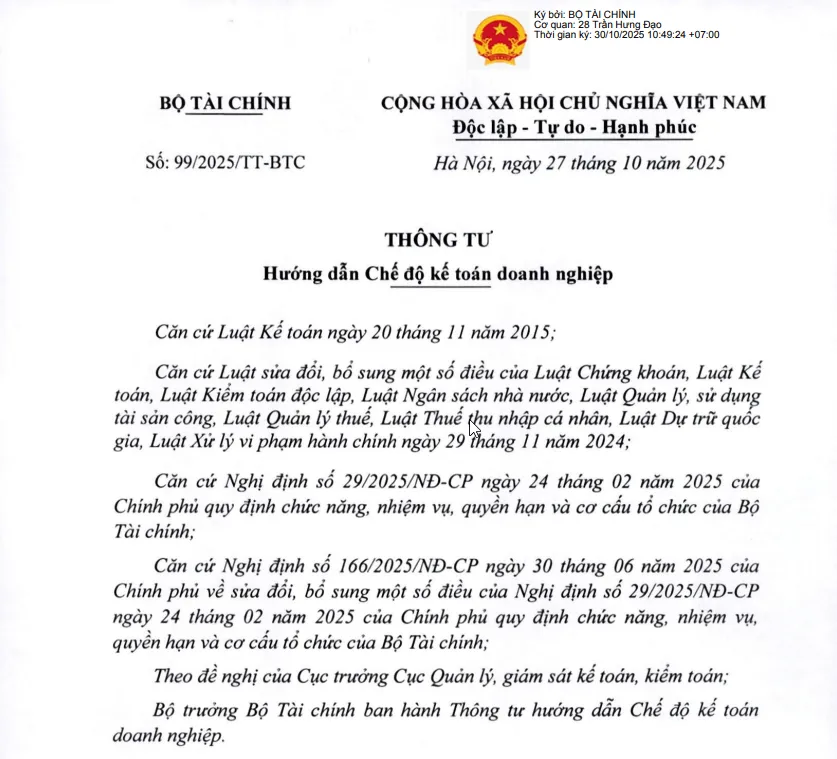 Toàn văn thông tư 99/2025/TT-BTC thay thế thông tư 200/2014/TT-BTC
