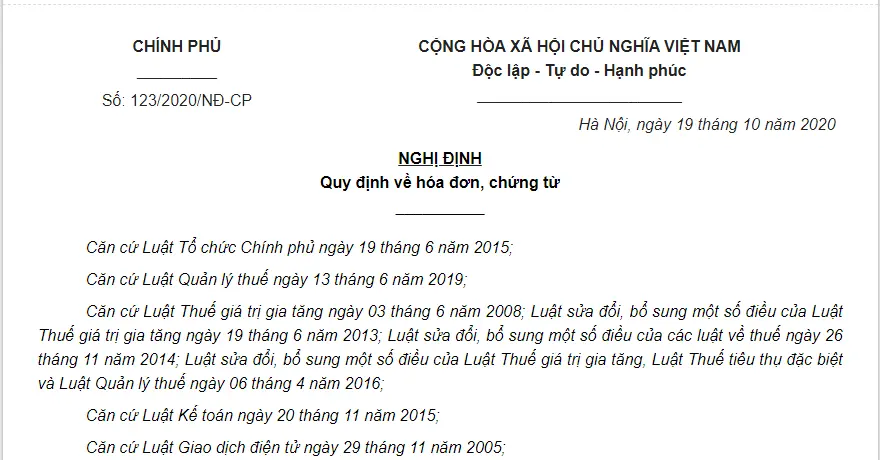 Nghị định của chính phủ về hóa đơn chứng từu