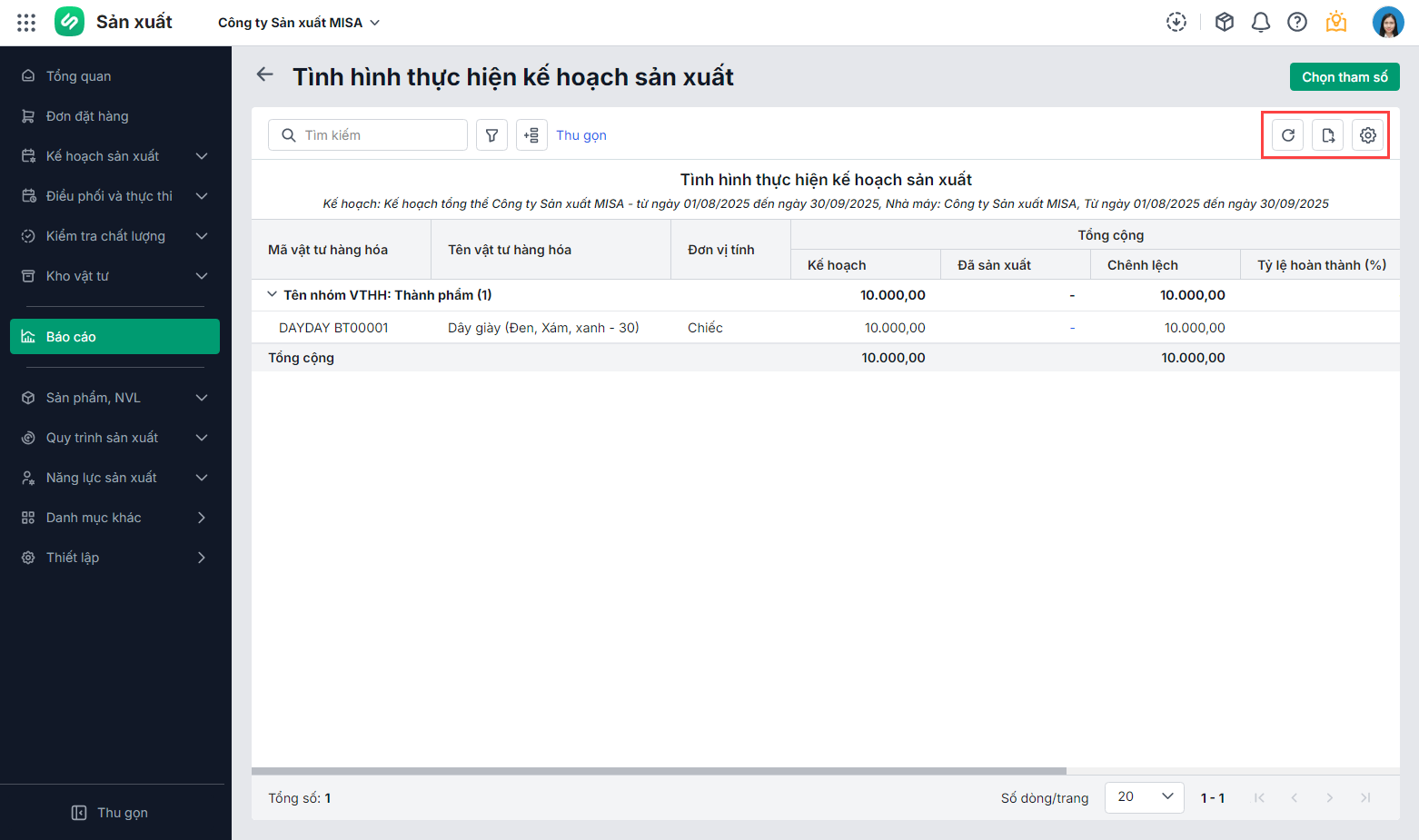 Tính năng báo cáo trên MISA AMIS Sản xuất