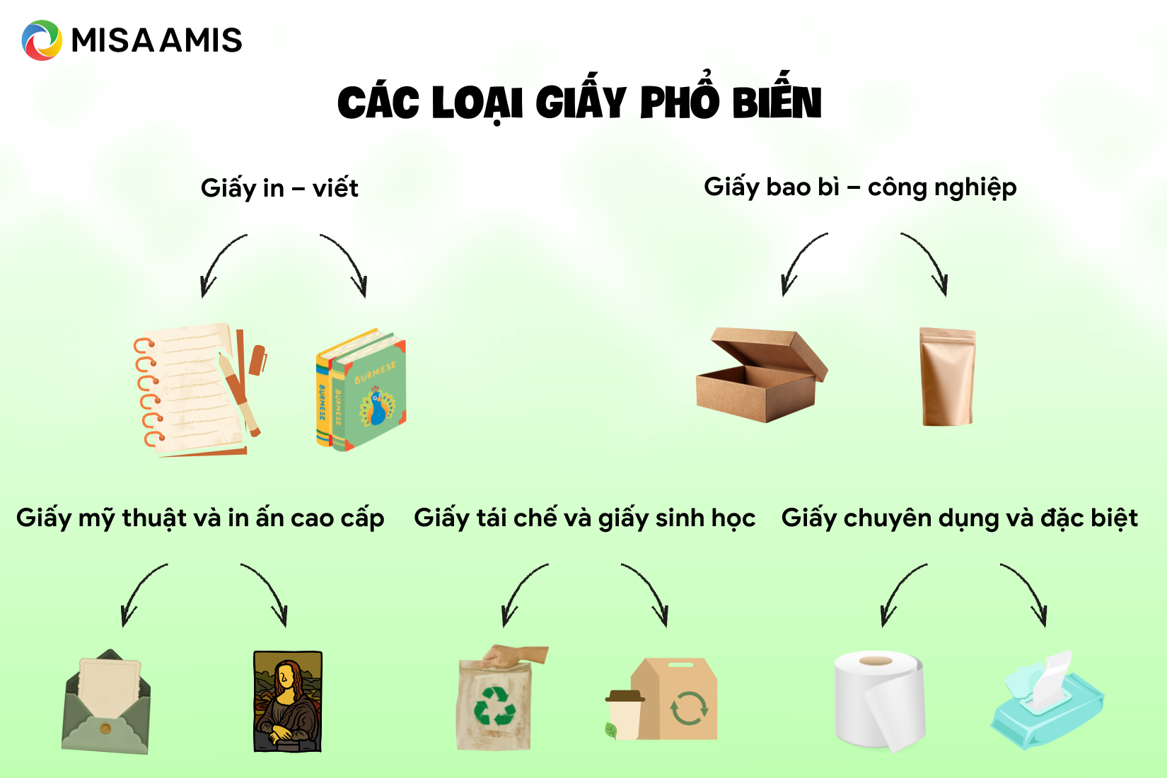 Các loại giấy phổ biến & ứng dụng