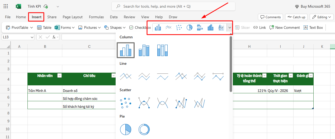 cách tính kpi trong excel