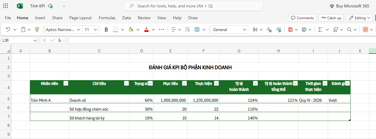 cách tính kpi trong excel
