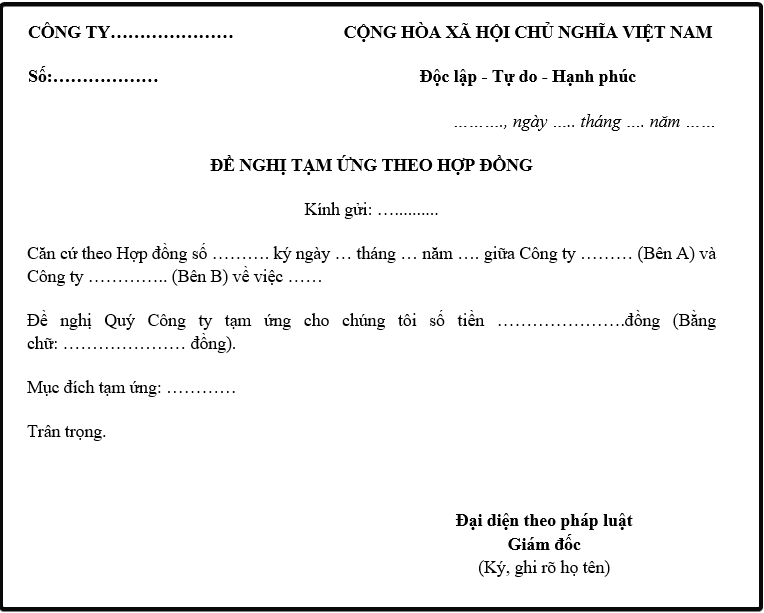 Mẫu giấy đề nghị tạm ứng hợp đồng