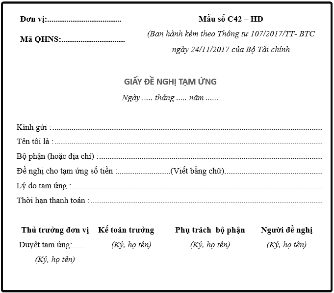 Mẫu giấy đề nghị tạm ứng C42-HD