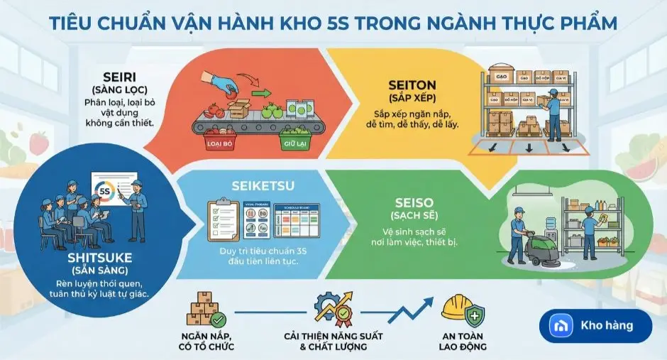 Tiêu chuẩn vận hành kho 5S trong ngành thực phẩm