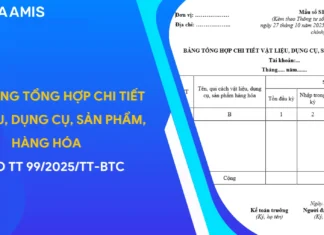 Mẫu Bảng tổng hợp chi tiết vật liệu, dụng cụ, sản phẩm, hàng hóa theo Thông tư 99
