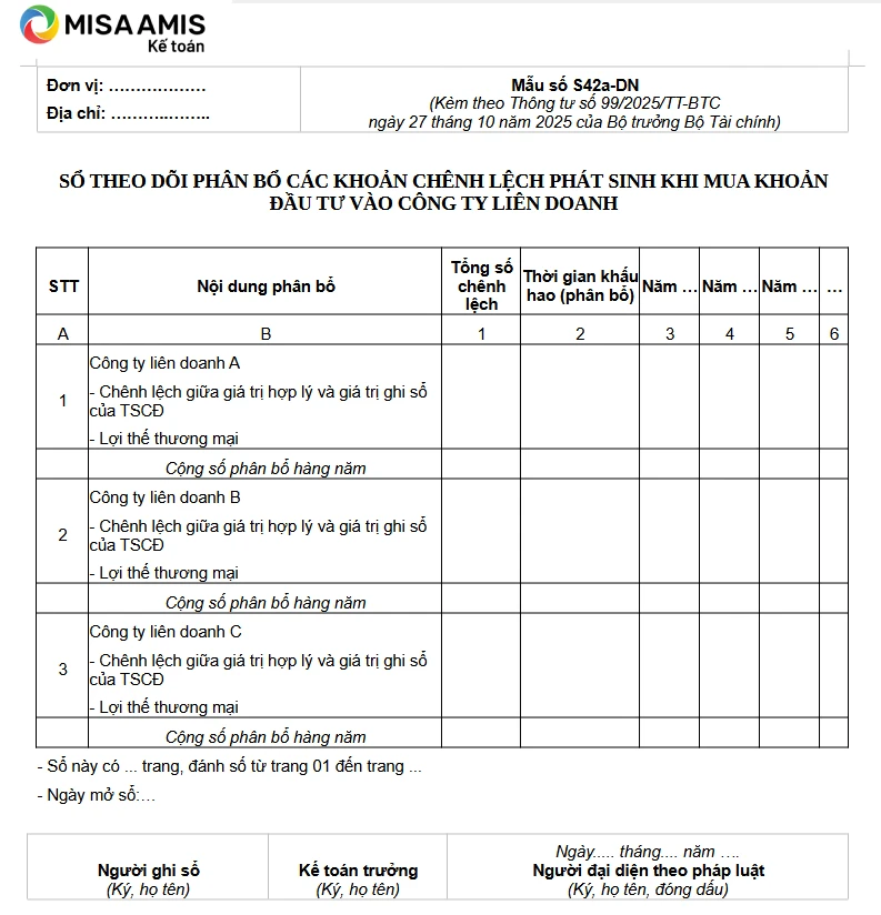 Mẫu số S42a-DN theo thông tư 99