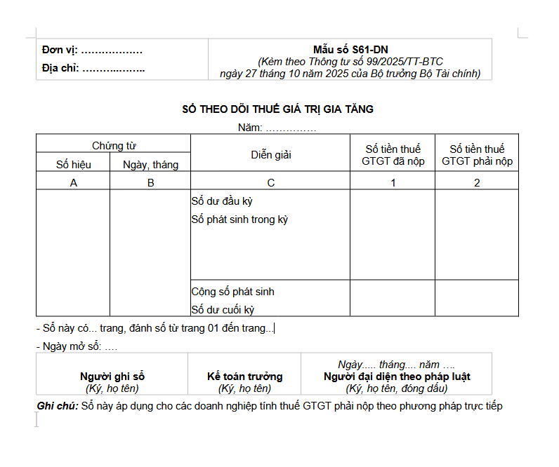 Sổ theo dõi thuế GTGT