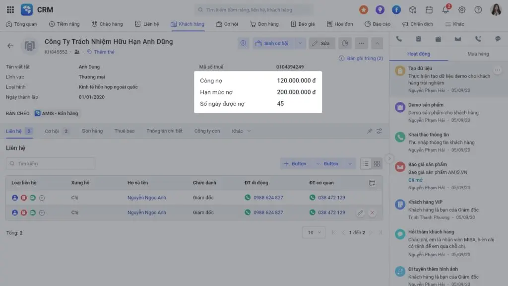 Báo cáo công nợ khách hàng