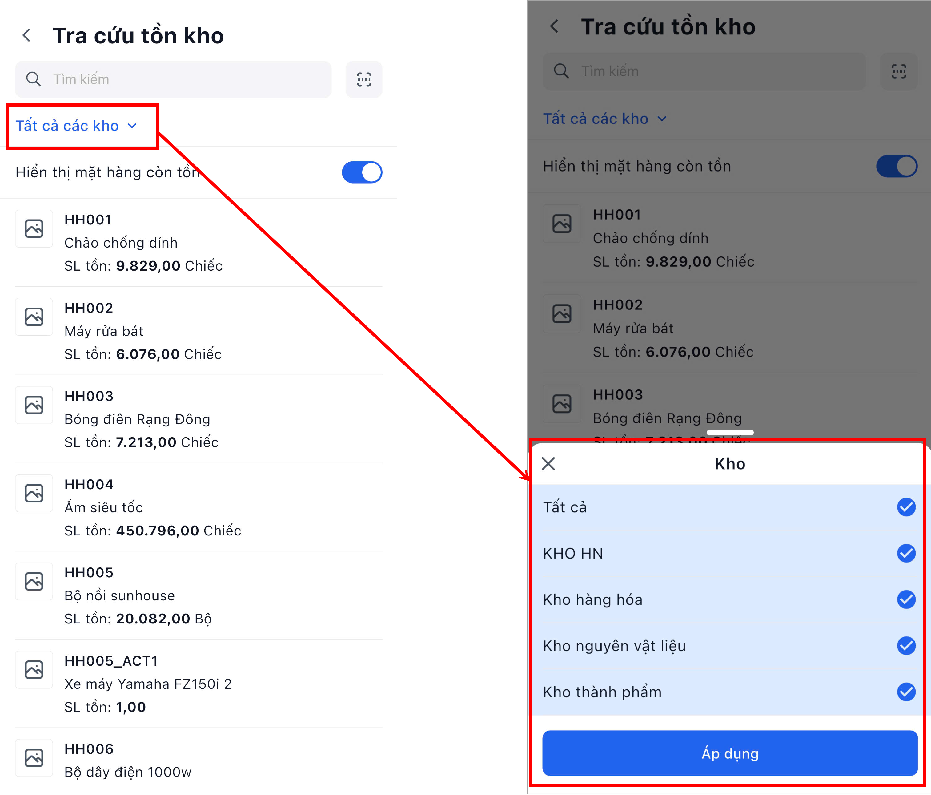 Phần mềm AMIS Kho hàng có mobile app giúp tra cứu tiện lợi