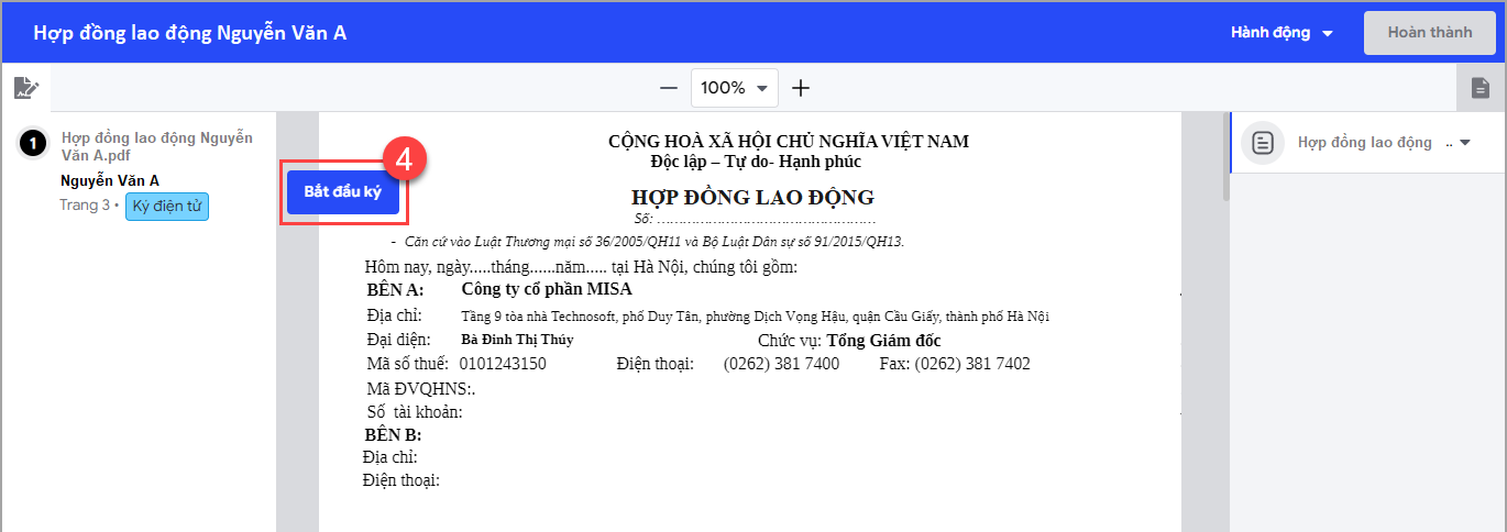 Kiểm tra hợp đồng và chọn bắt đầu ký