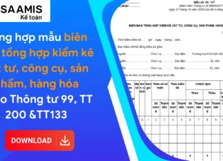 Mẫu 05-VT Biên bản tổng hợp kiểm kê vật tư, công cụ, sản phẩm, hàng hoá theo