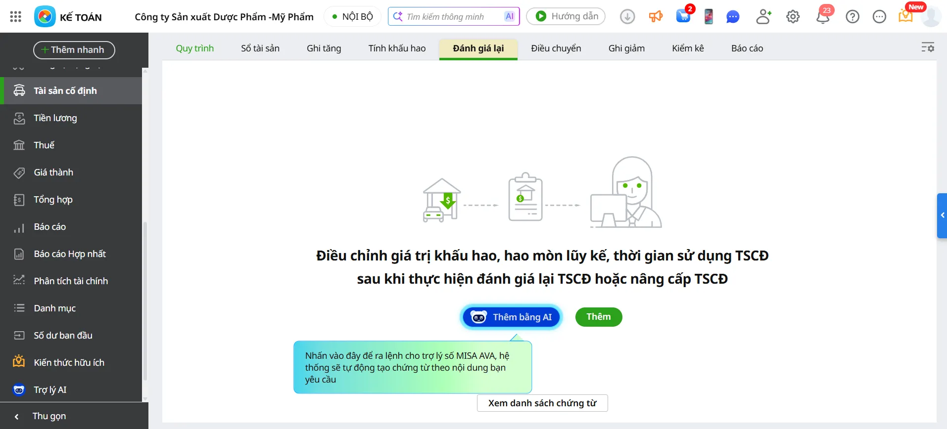 Demo tính năng AI trong nghiệp vụ tài sản cố định trên AMIS Kế Toán