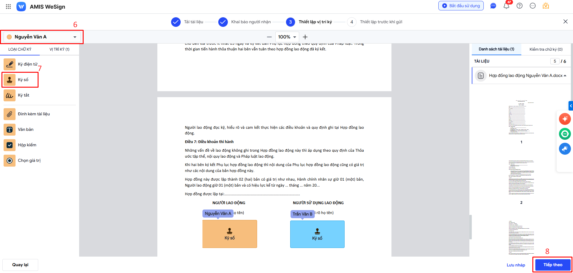 Thiết lập vị trí ký trên hợp đồng lao động