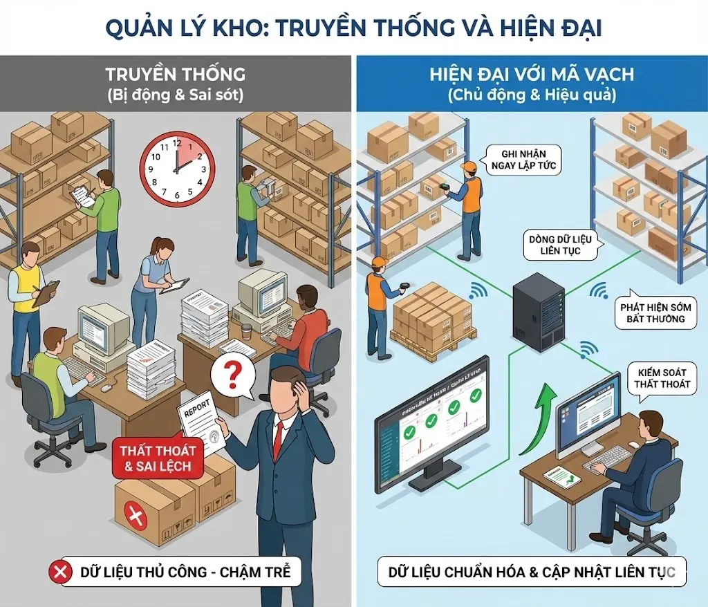 Sự khác biệt giữa quản lý kho bằng phương pháp truyền thống và phần mềm quét mã vạch