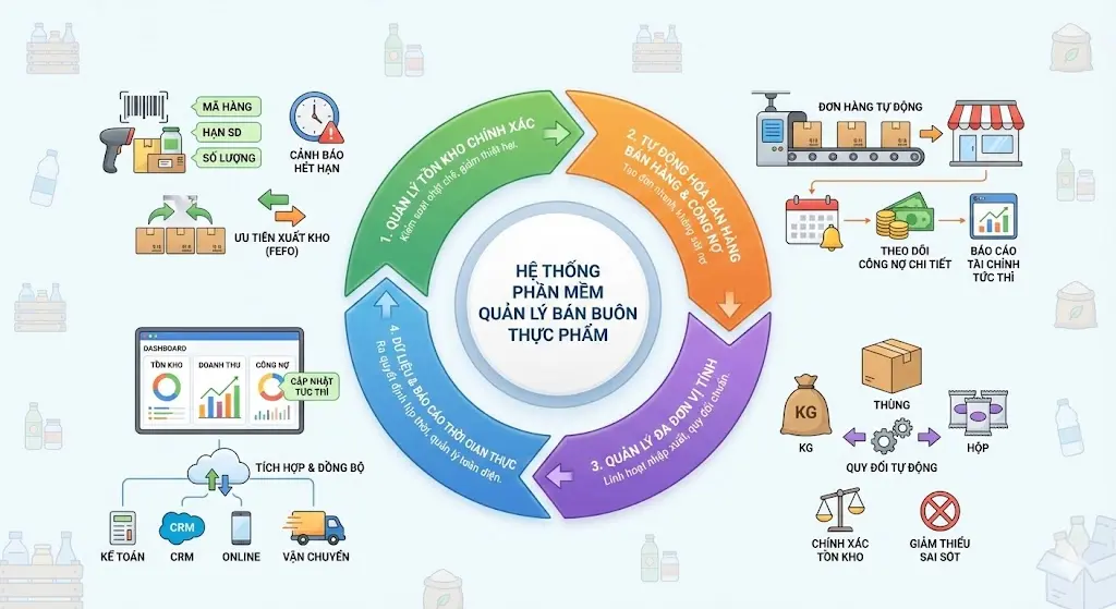 Quy trình 4 bước áp dụng phần mềm để đạt hiệu quả cao trong quản lý bán buôn thực phẩm
