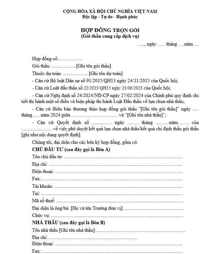 mẫu hợp đồng trọn gói