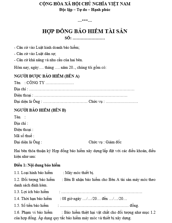 hợp đồng bảo hiểm tài sản